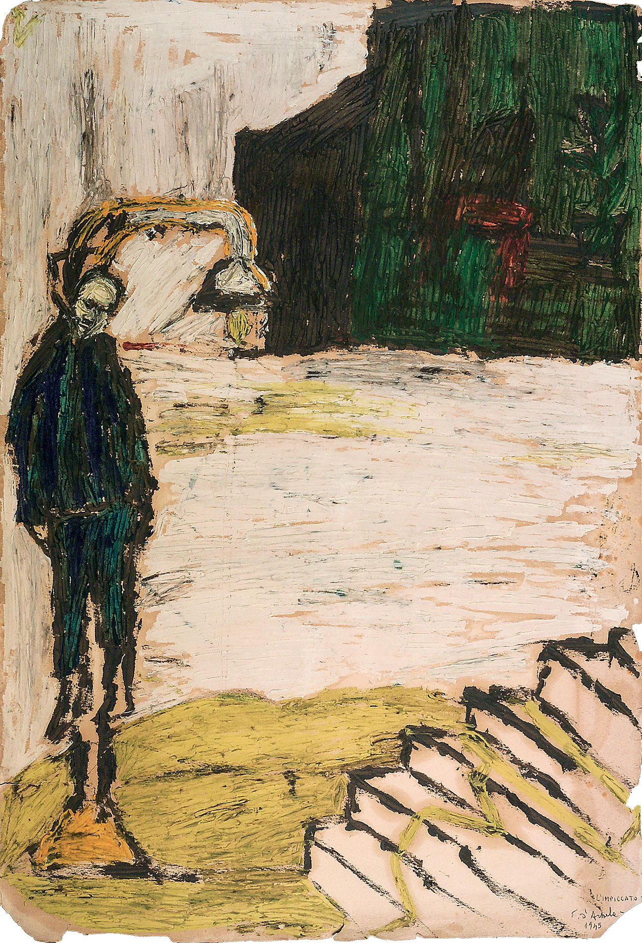 Dipinto ad olio che raffigura un uomo impiccato
