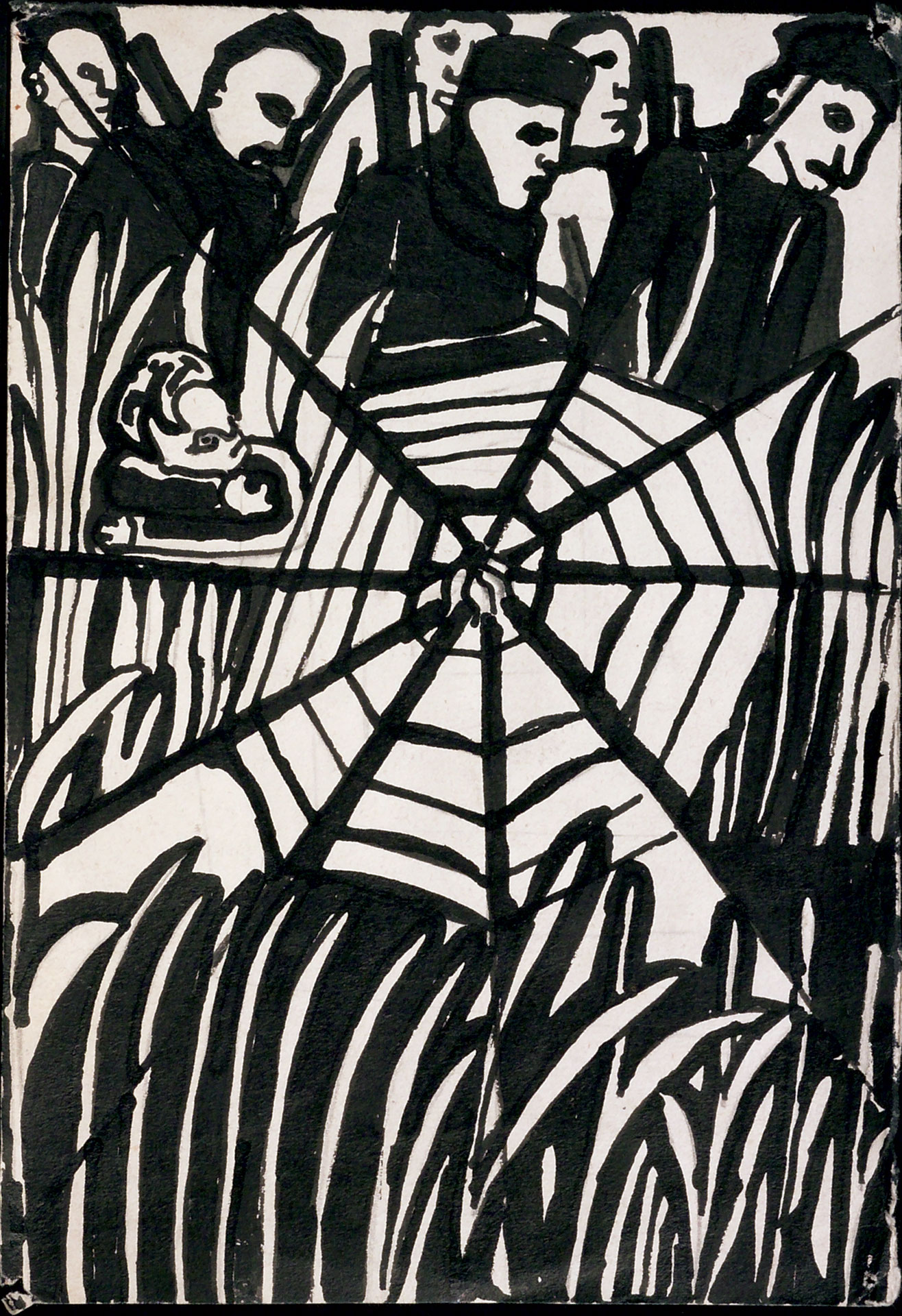 La tela di ragno, illustrazione in bianco e nero di Valeria D’Arbela