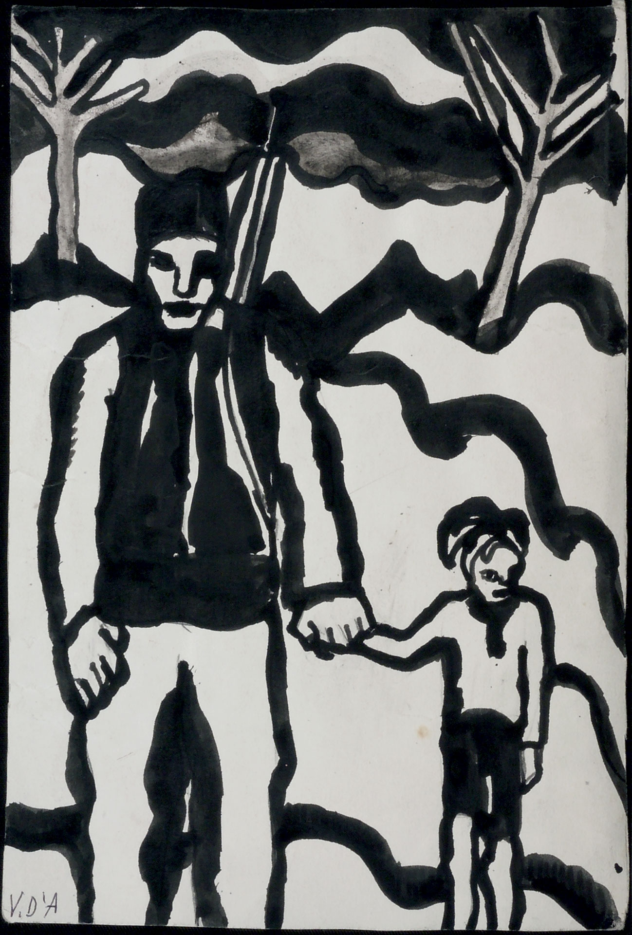 Pin e il partigiano, illustrazione in bianco e nero di Valeria D’Arbela